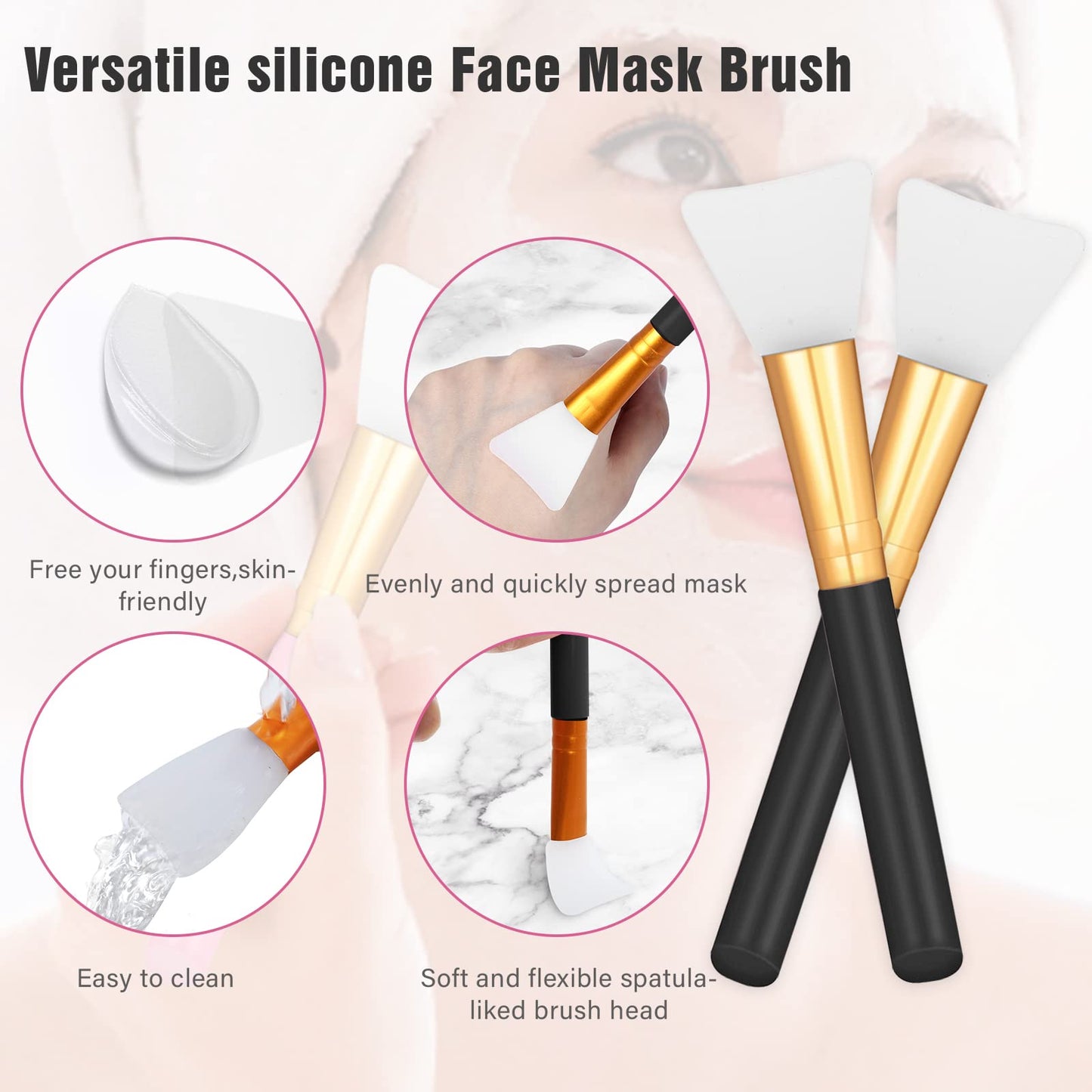 2 PCS Silicone Face Mask Brushes, Facial Mud Mask Beauty Tool Applicator Brush Soft Hairless Body Lotion Moisturizers Applicator Sector Brush Makeup Tools For Women Girls (Pink+Blue)