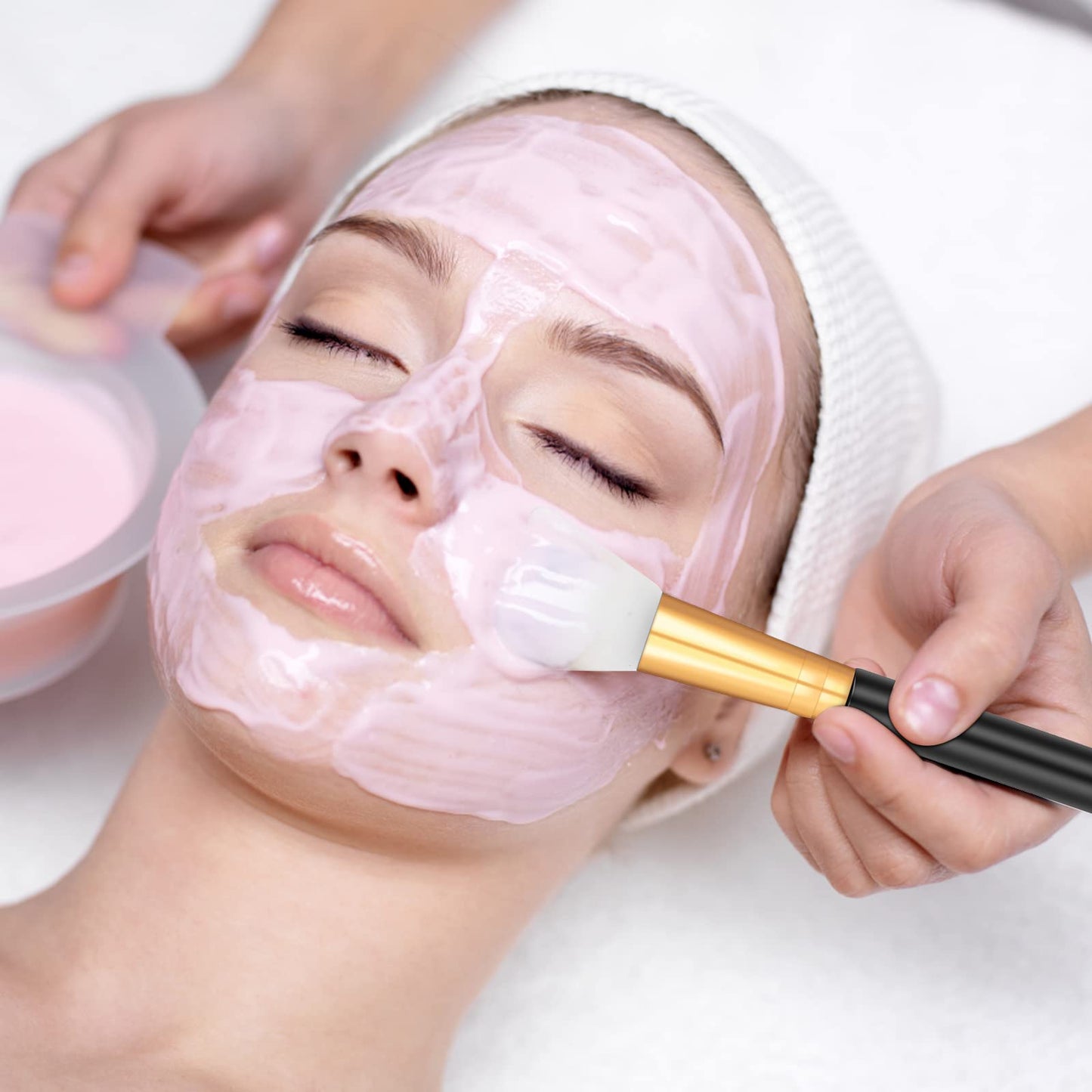 2 PCS Silicone Face Mask Brushes, Facial Mud Mask Beauty Tool Applicator Brush Soft Hairless Body Lotion Moisturizers Applicator Sector Brush Makeup Tools For Women Girls (Pink+Blue)