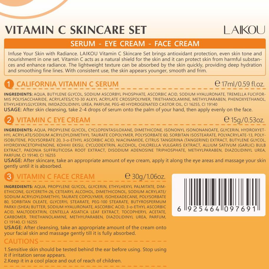 Skin Care Set Vitamin C Women Beauty Gift Sets Skin Care Kit with Cleanser, Toner, Serum, Eye Cream, Face Cream Travel Kit for Women Teen Girls Mom Daughter Birthday TSA-friendly Sizes 5pcs