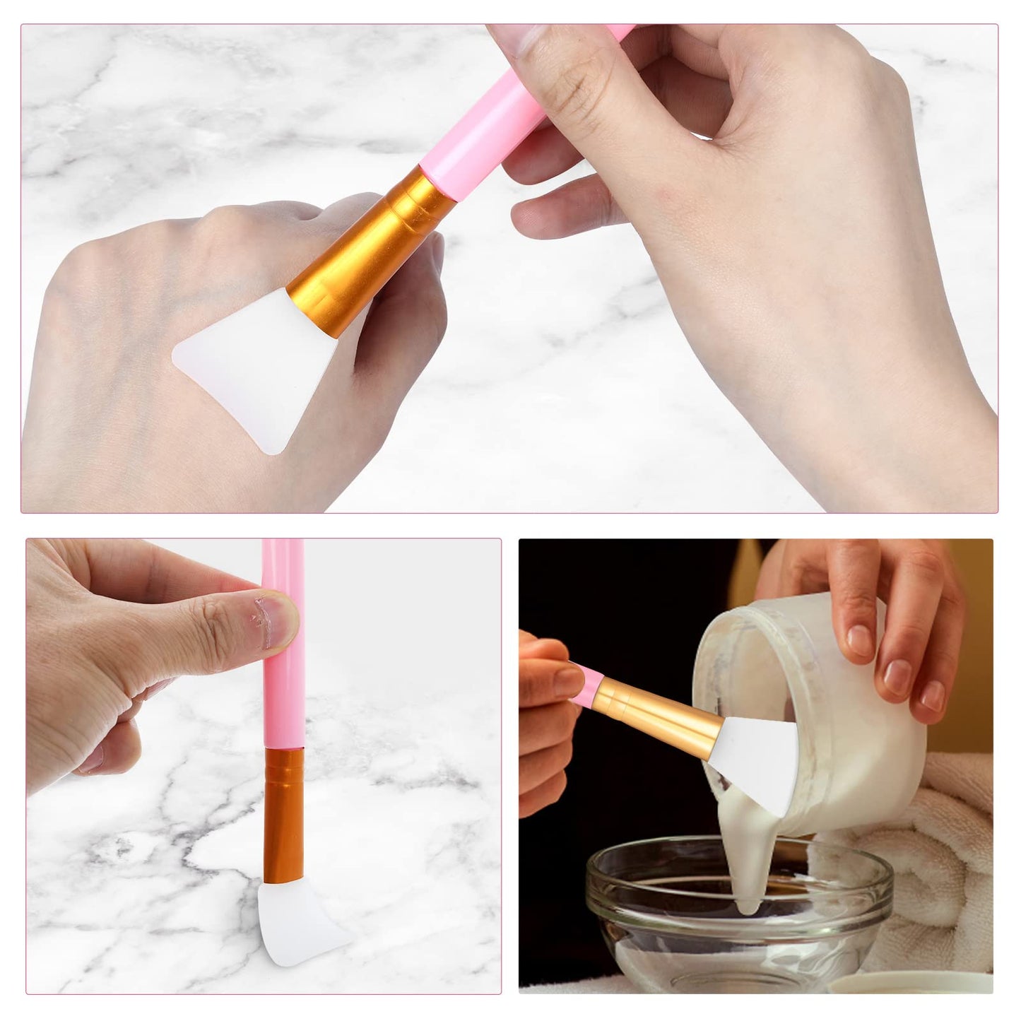 2 PCS Silicone Face Mask Brushes, Facial Mud Mask Beauty Tool Applicator Brush Soft Hairless Body Lotion Moisturizers Applicator Sector Brush Makeup Tools For Women Girls (Pink+Blue)